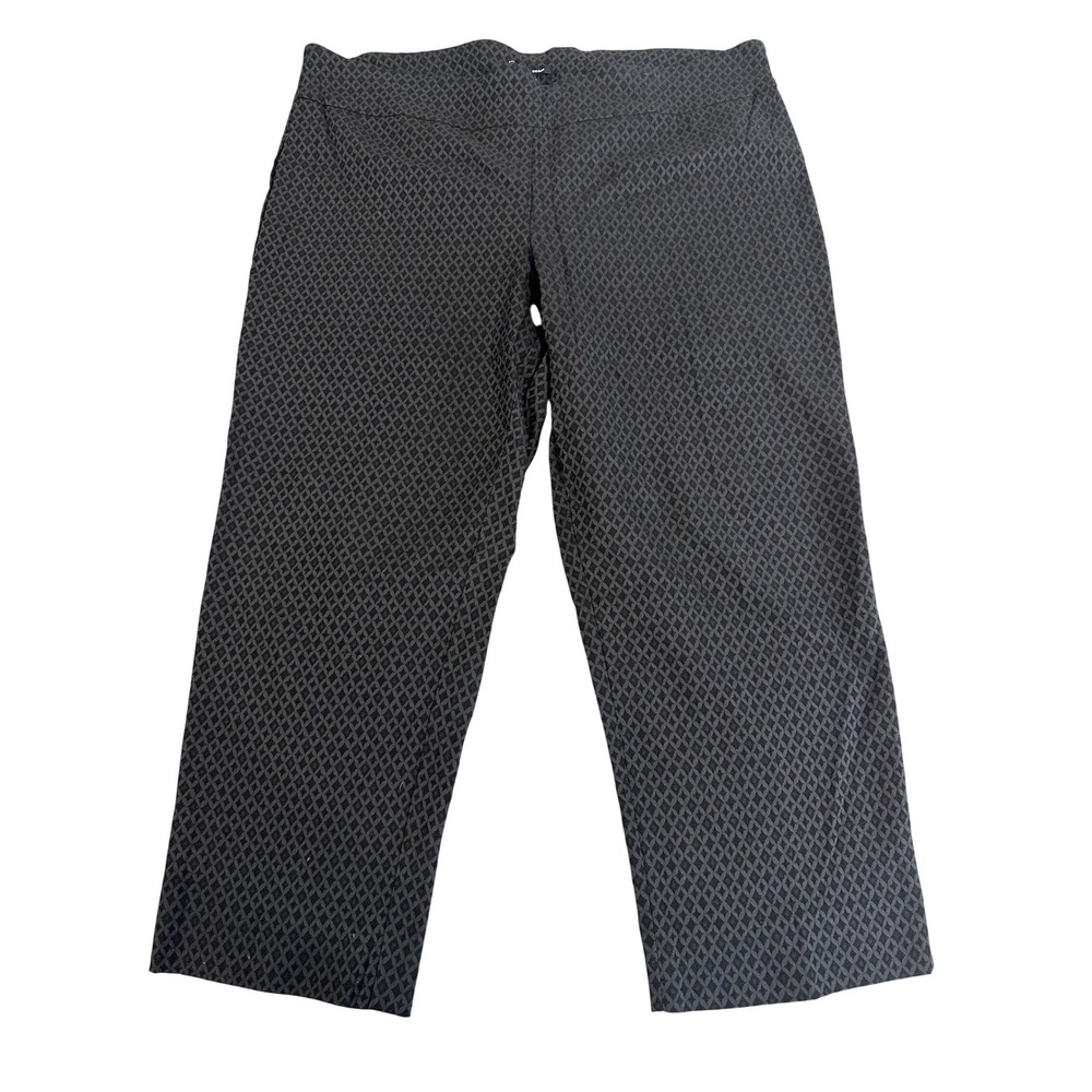 Zac & Rachel Woman Black Geometric Diamond Print Pull On Cropped Pants 24W
